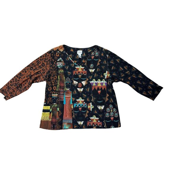 Chicos Size XL Multicolor Tribal Print 3/4 Sleeve Top - Picture 1 of 5
